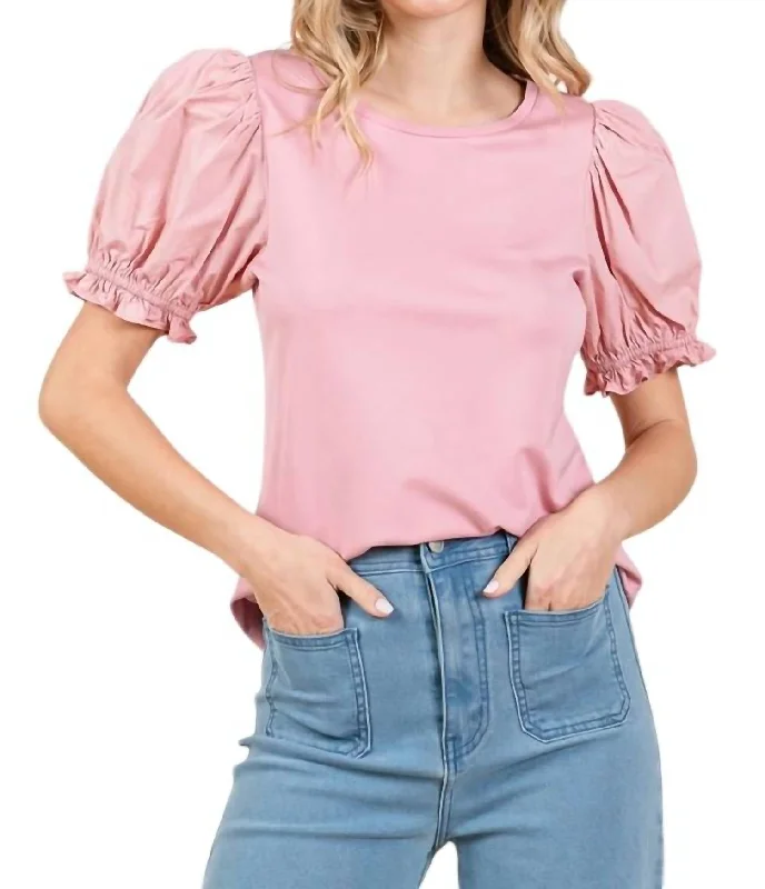 Boho Chic Fashion Mix Media Ruffle Knit Top In Pink