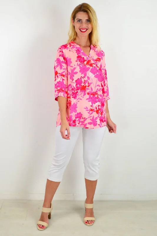 Elegant Fashion Pop Of Colour Floral Tunic Top